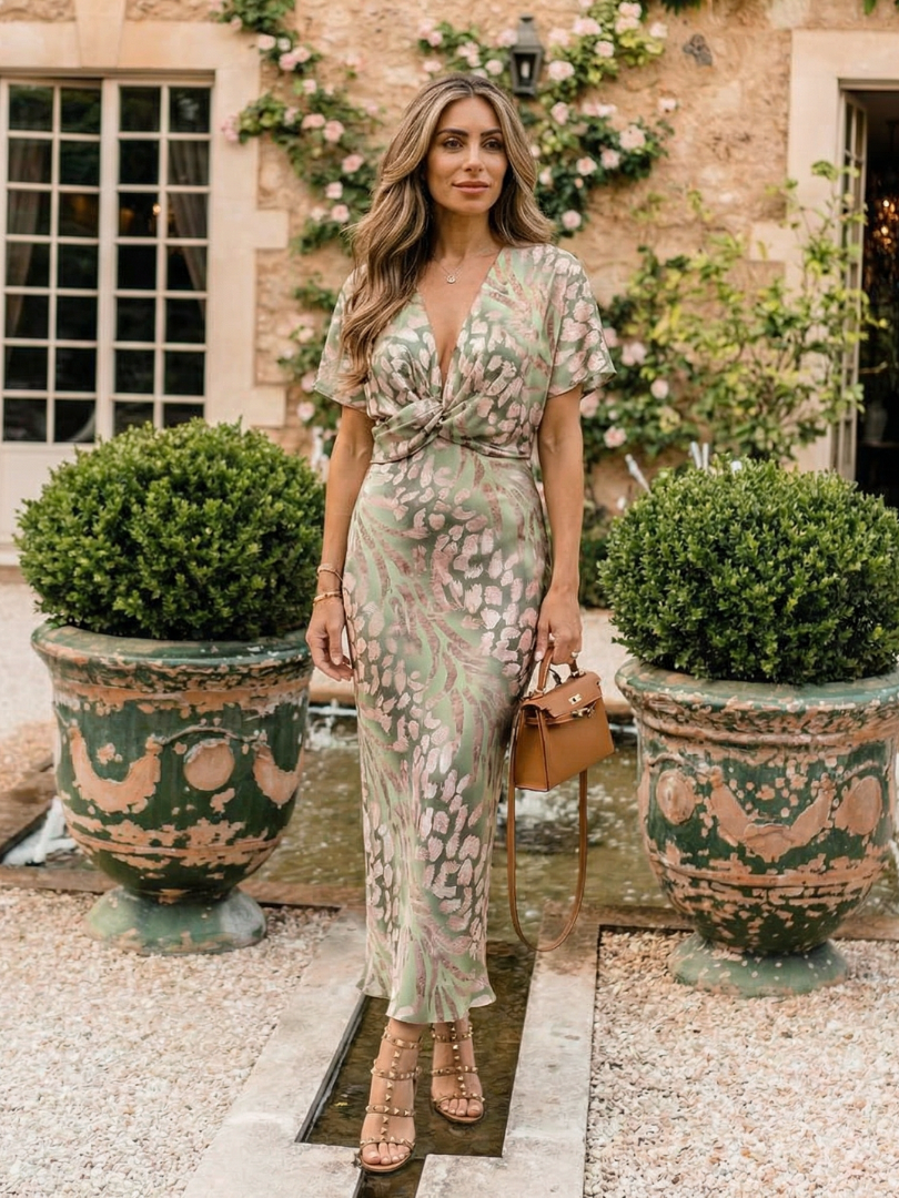 Katia | Abstract Print Twist-Waist Midi Dress