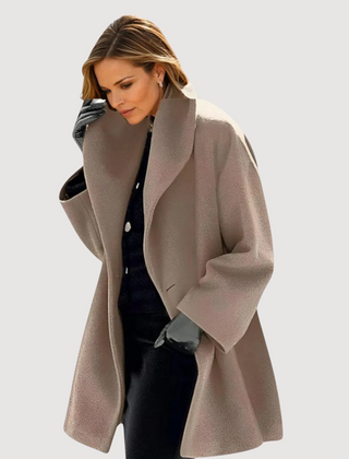Morgana Relaxed Soft Collar Wool Winter Coat in Brown