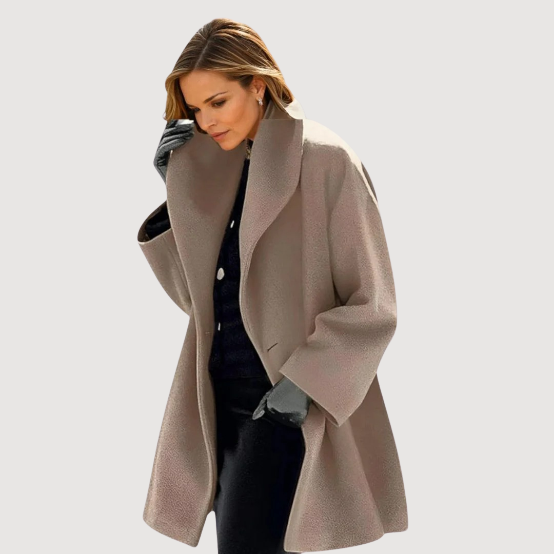 Morgana Relaxed Soft Collar Wool Winter Coat in Brown
