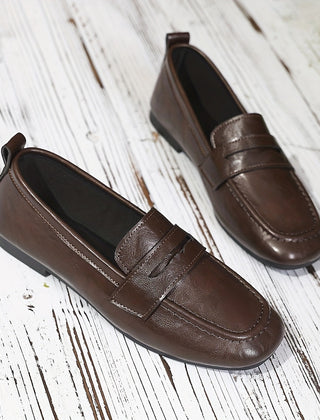Roslyn Square-Toe Penny Loafers in Brown