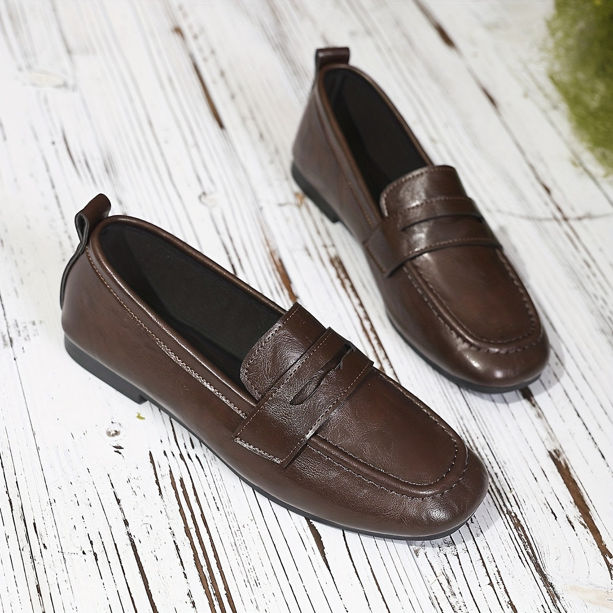 Roslyn Square-Toe Penny Loafers in Brown