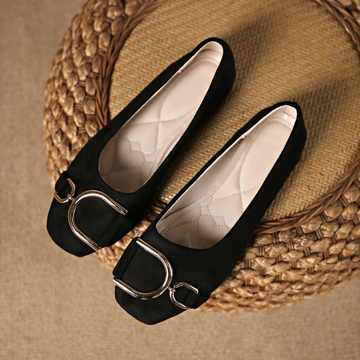 Keira Square-Toe Buckle Ballet Flats