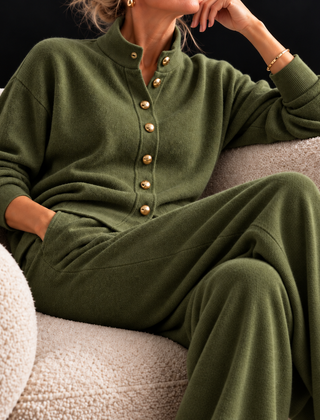 Nedra Cashmere Knit Lounge Set in Green