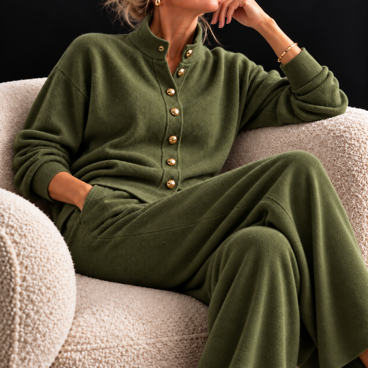Nedra Cashmere Knit Lounge Set in Green