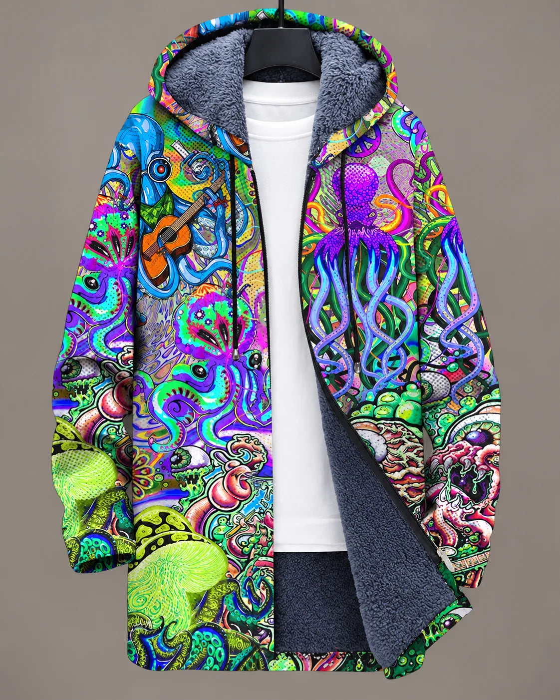 Elara Monochrome Bamboo Motif Hooded Jacket