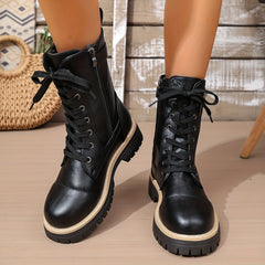 Cassia Lace-Up Side-Zip Combat Boots
