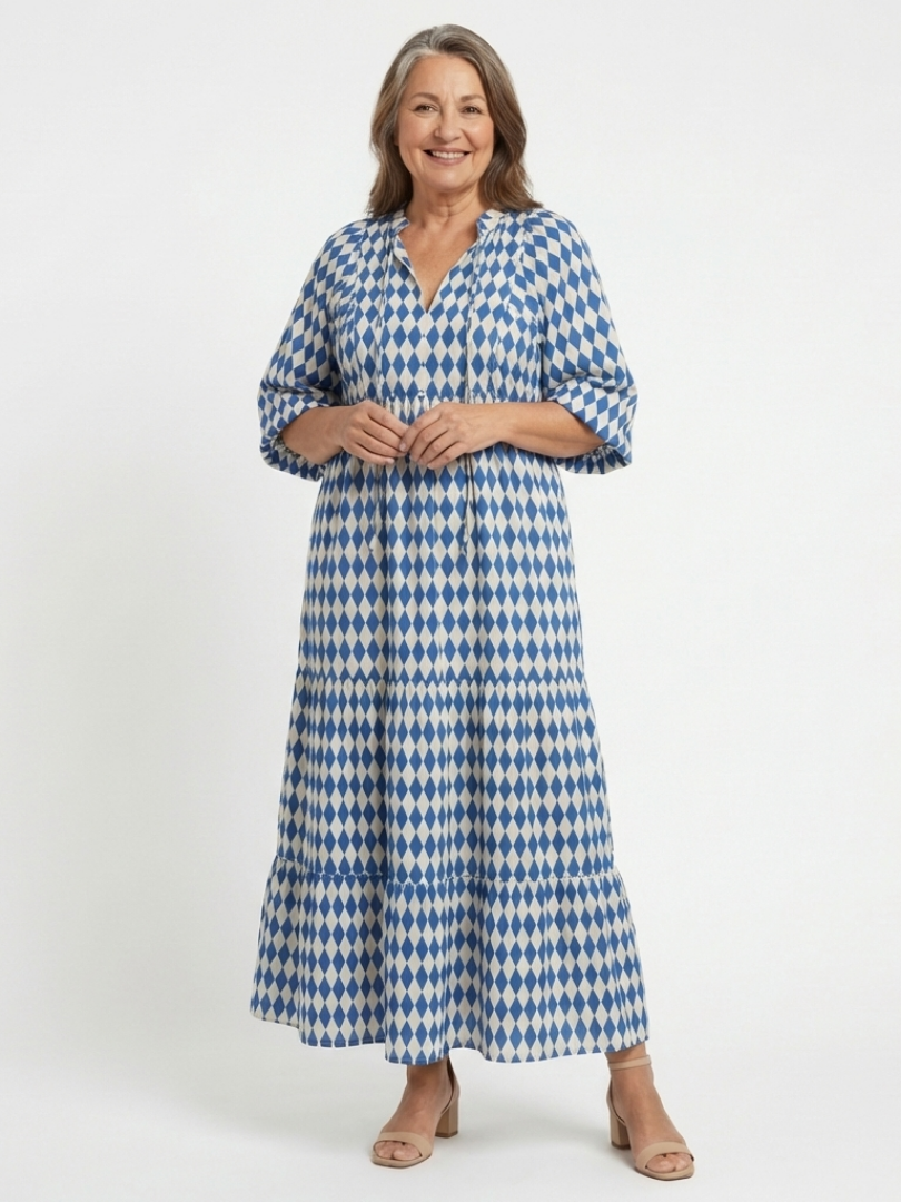 Mallory | Diamond Print Tiered Midi Dress