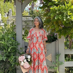 Luanne | Paisley Print V-Neck Midi Dress
