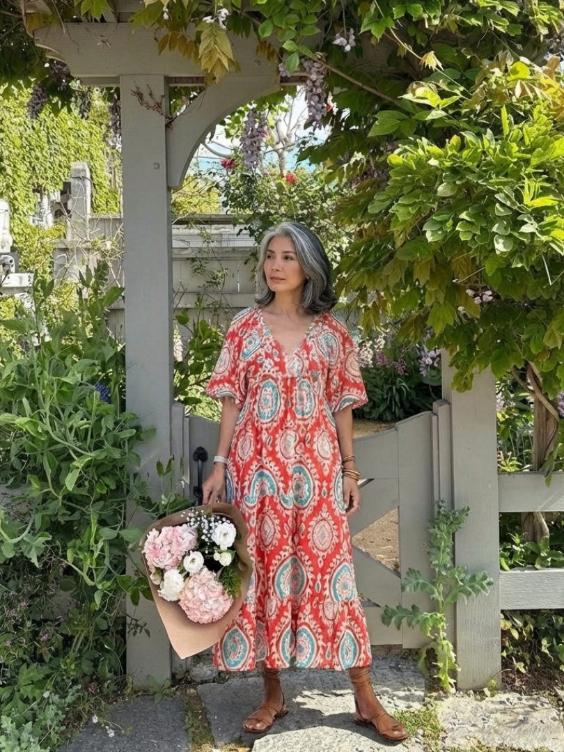 Luanne | Paisley Print V-Neck Midi Dress
