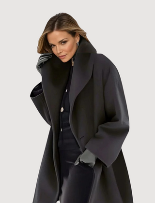 Morgana Relaxed Soft Collar Wool Winter Coat in Black