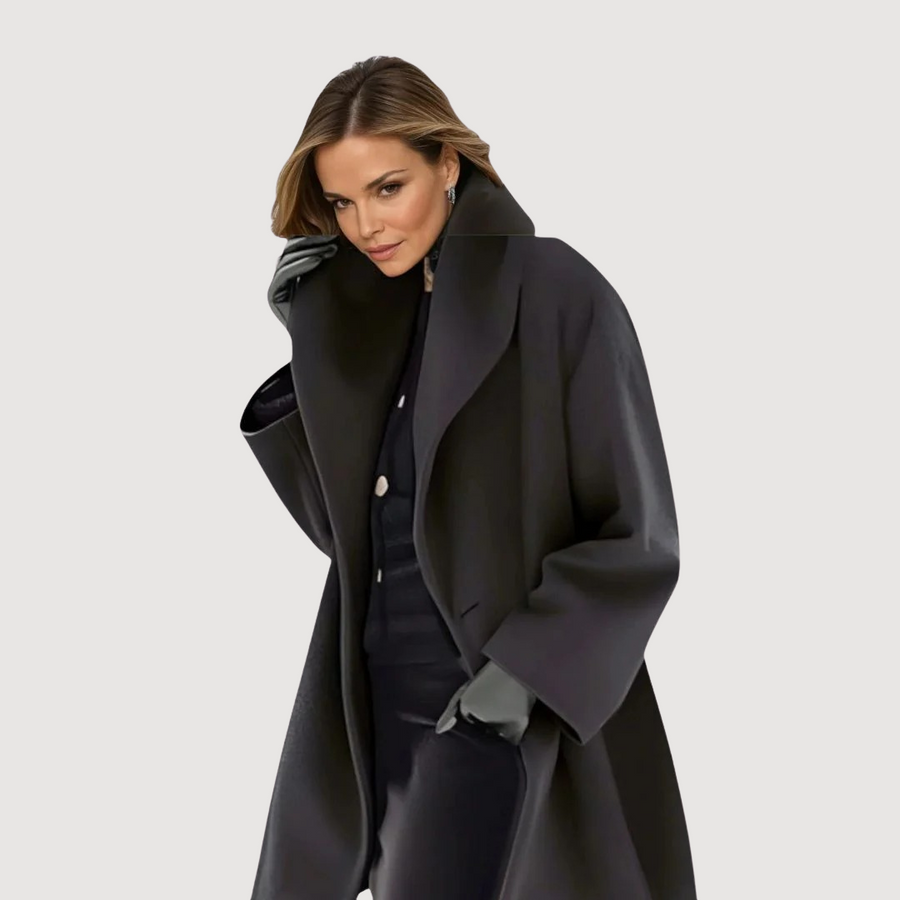 Morgana Relaxed Soft Collar Wool Winter Coat in Black