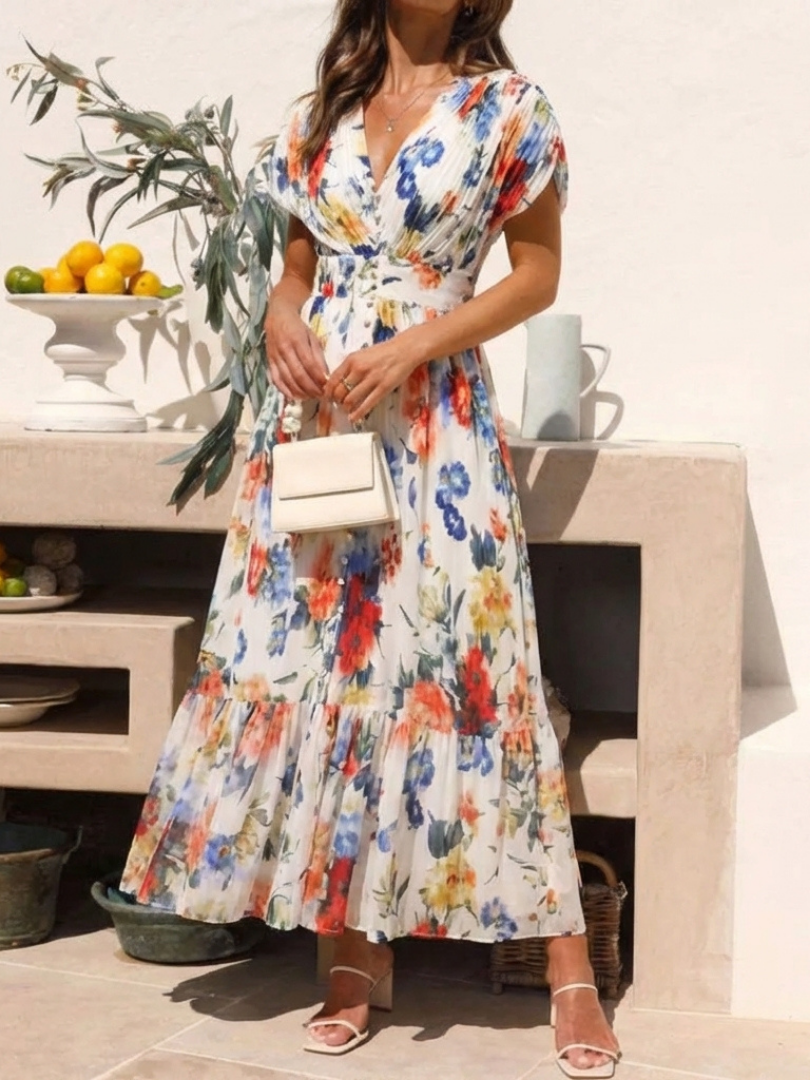 Maryse | Pleated Floral Midi Dress