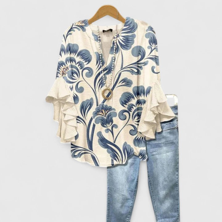 Althea | Ruffle Sleeve Floral Blouse