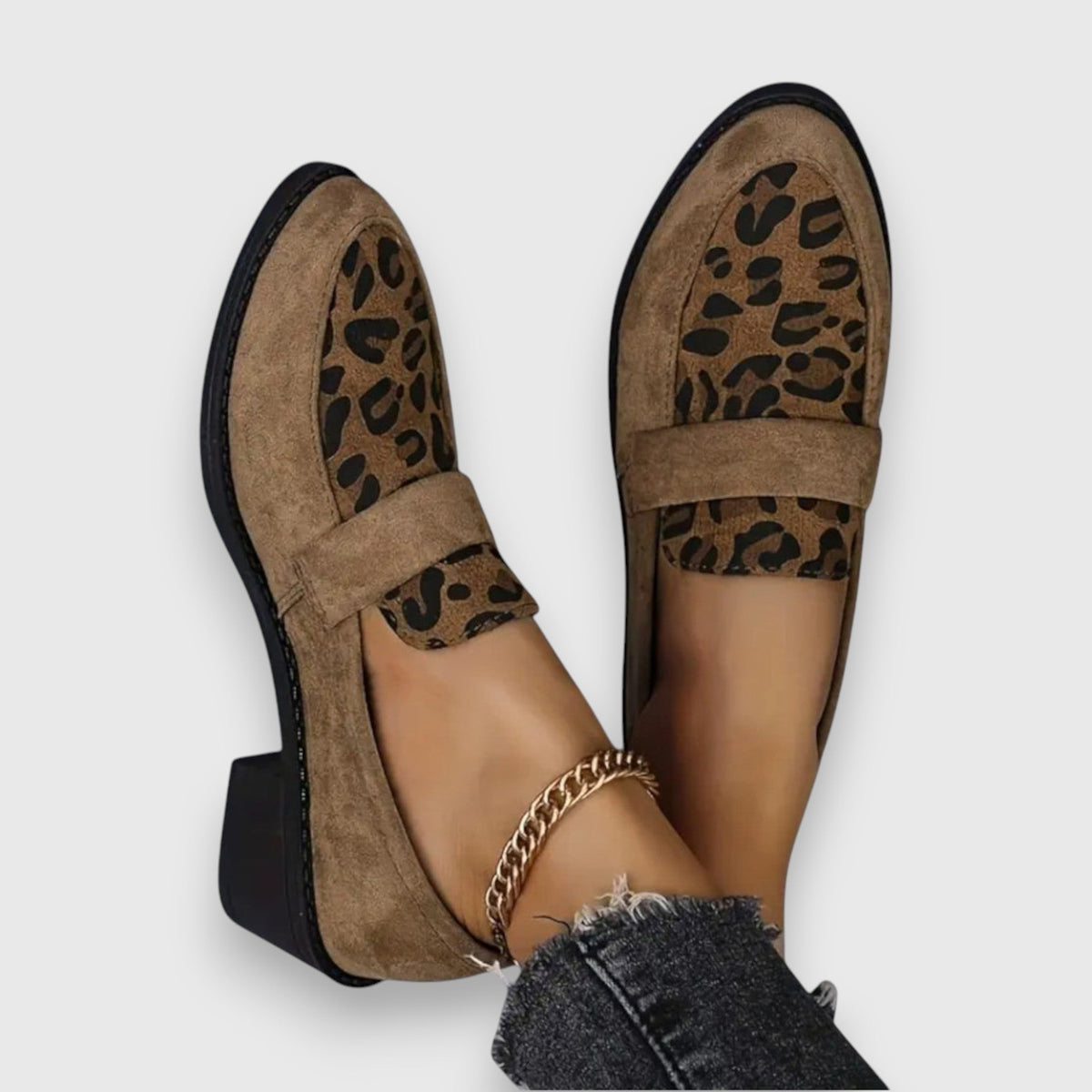 Dahlia leopard panel penny loafers