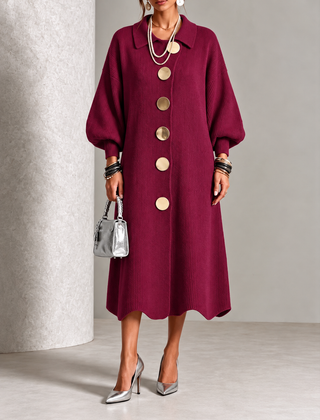 Vada relaxed button-down maxi dress in Red