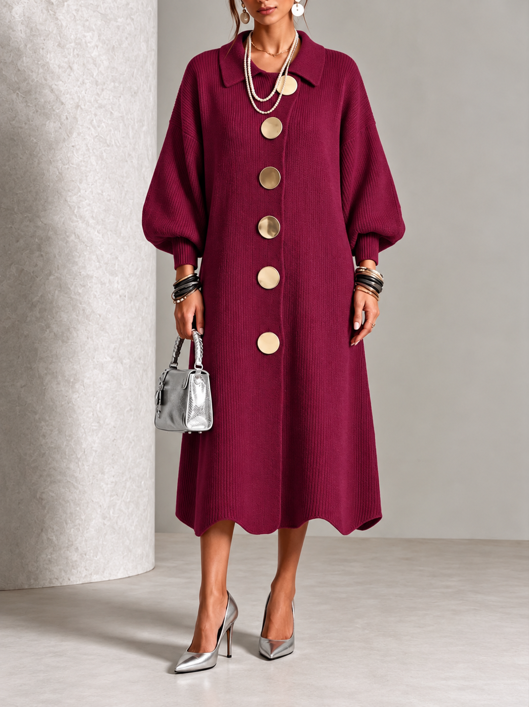 Vada relaxed button-down maxi dress in Red