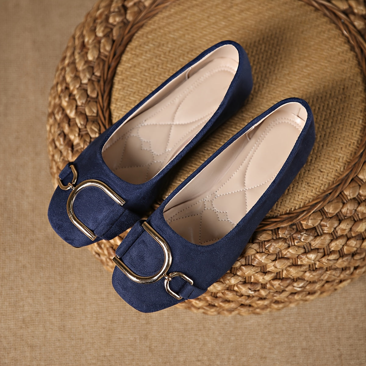 Keira Square-Toe Buckle Ballet Flats