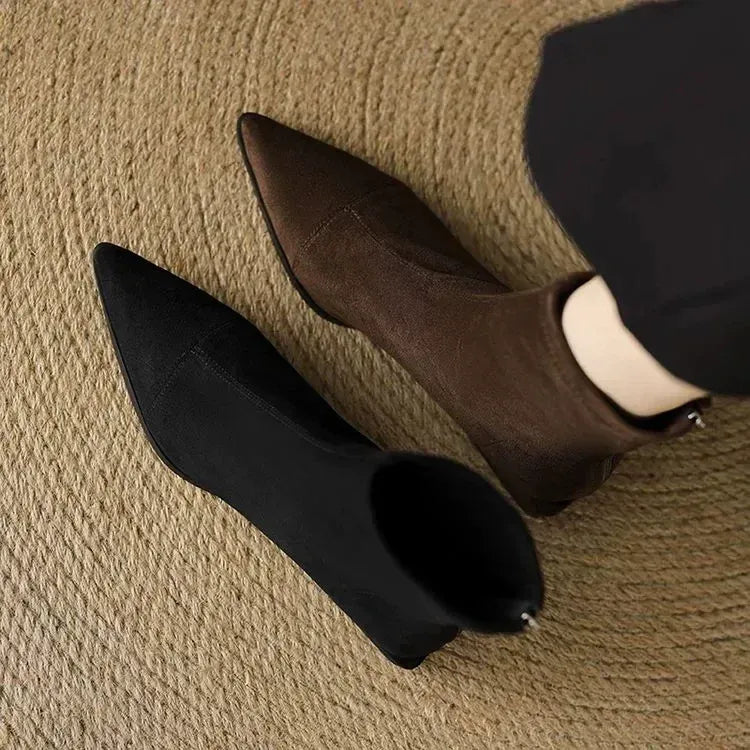 Nelda Suede Pointed-Toe Block Heel Ankle Boots
