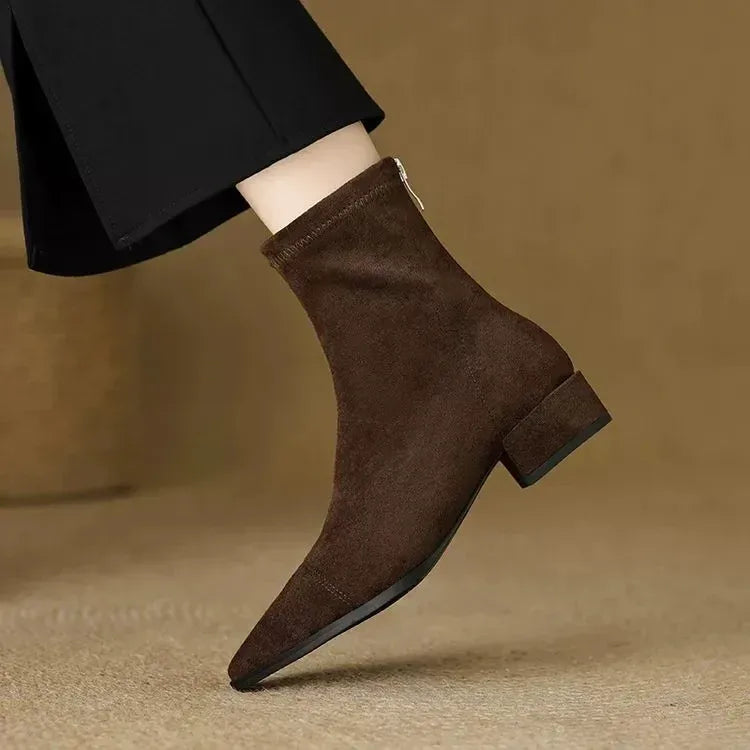 Nelda Suede Pointed-Toe Block Heel Ankle Boots