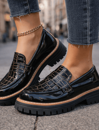 Marilyn croc-embossed platform loafers in Black