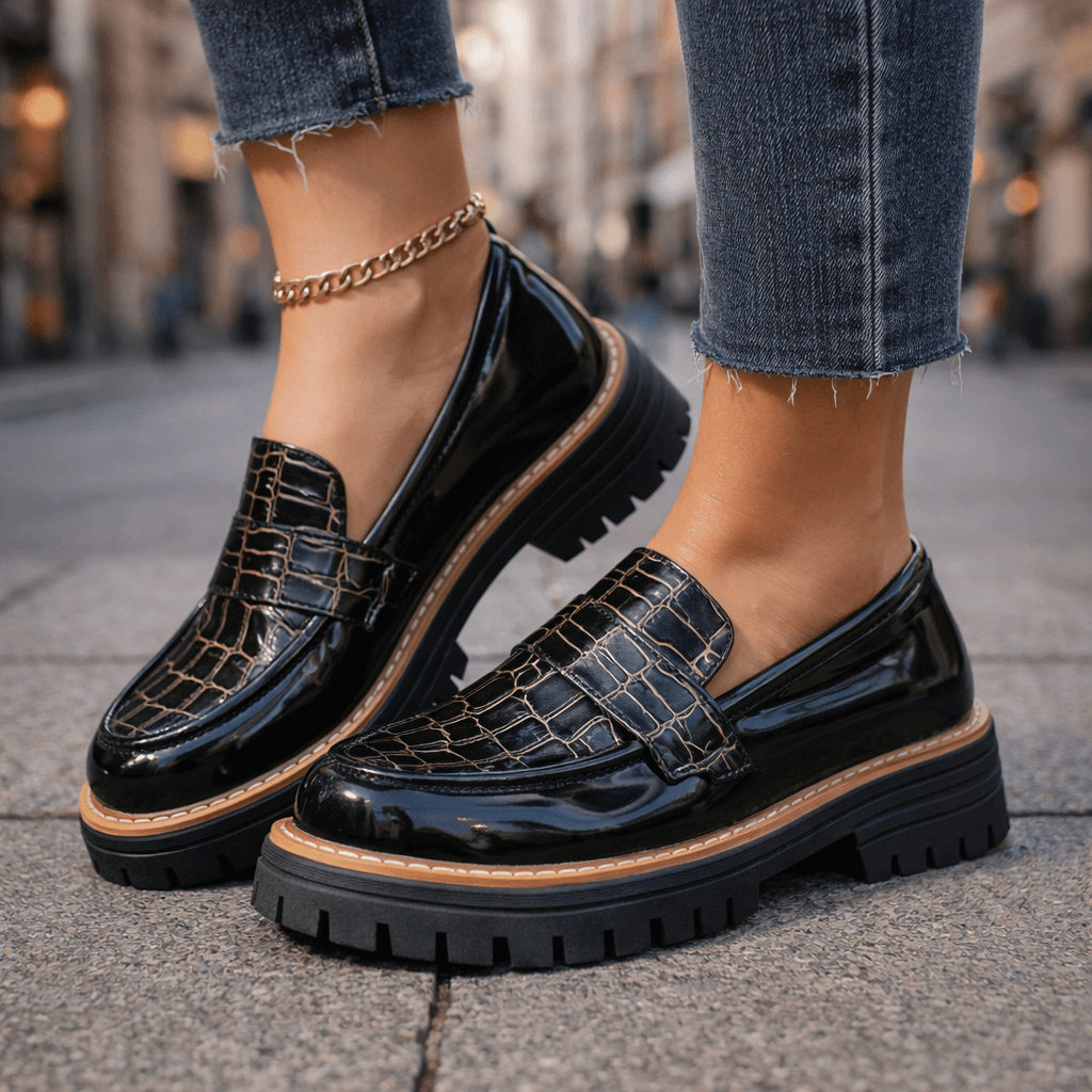Marilyn croc-embossed platform loafers in Black