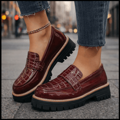 Marilyn croc-embossed platform loafers in Burgundy