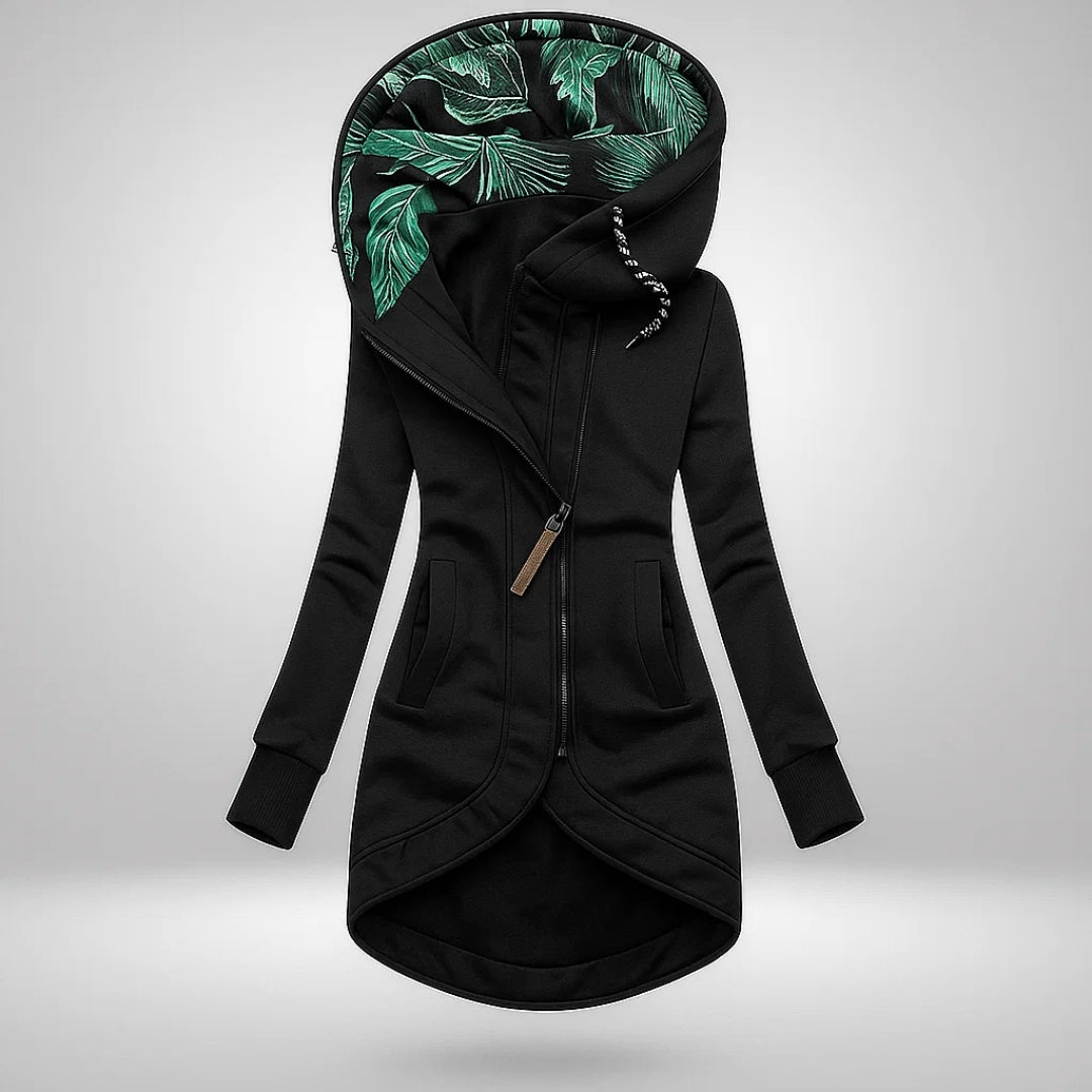 Mirella Long Hooded Quilted Winter Coat in Black
