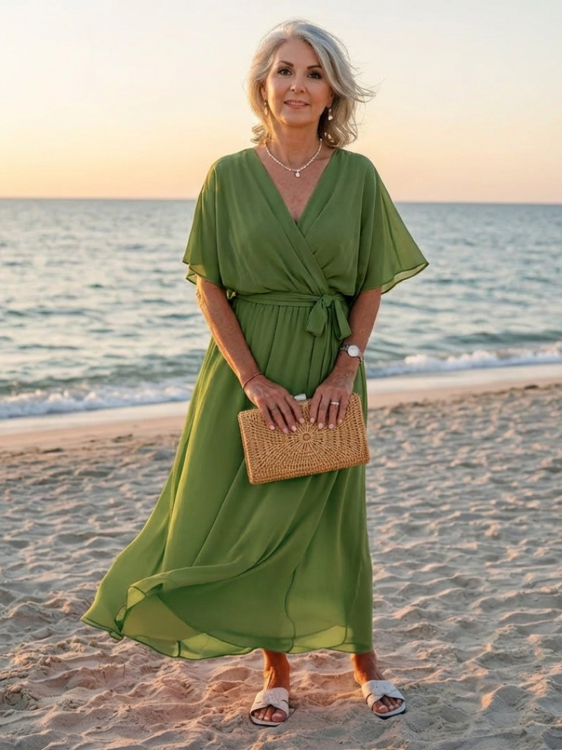 Larissa | V-Neck Draped Waist-Tie Midi Dress