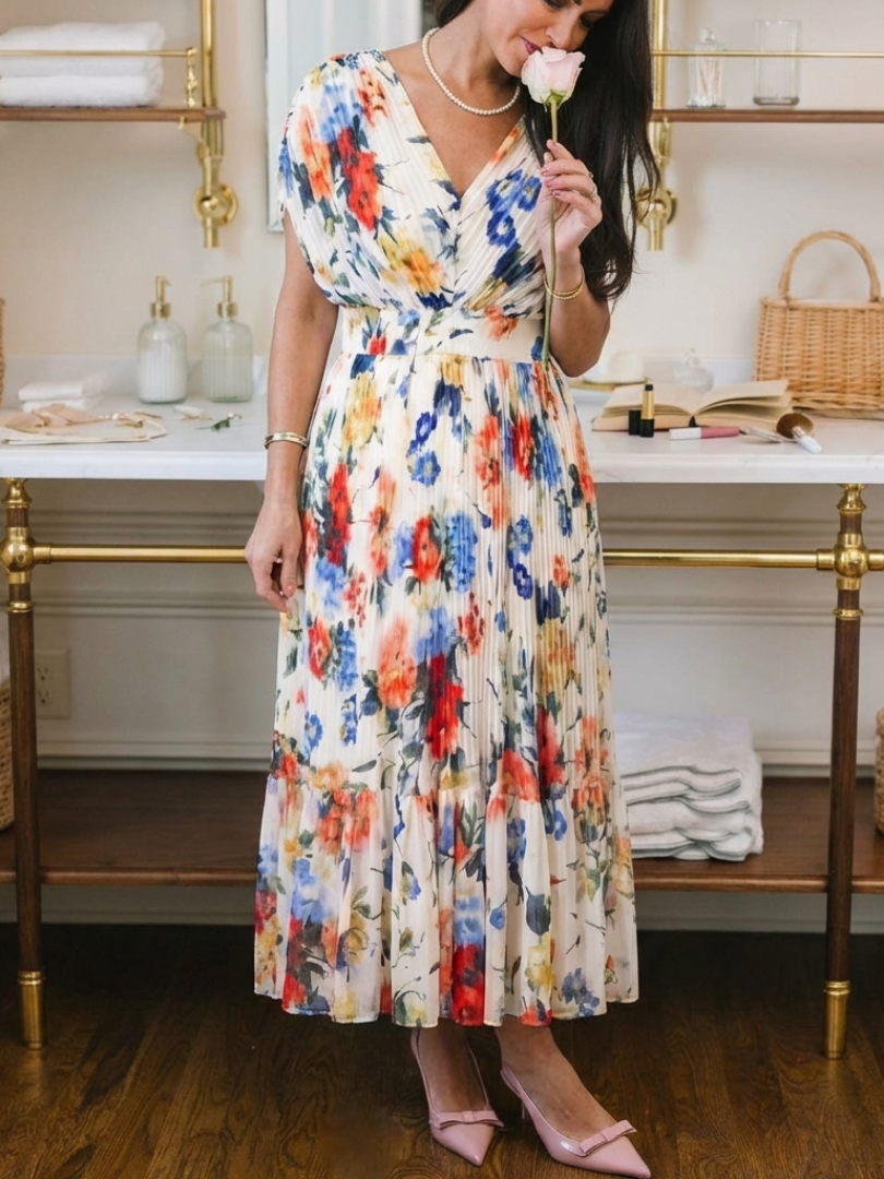 Maryse | Pleated Floral Midi Dress