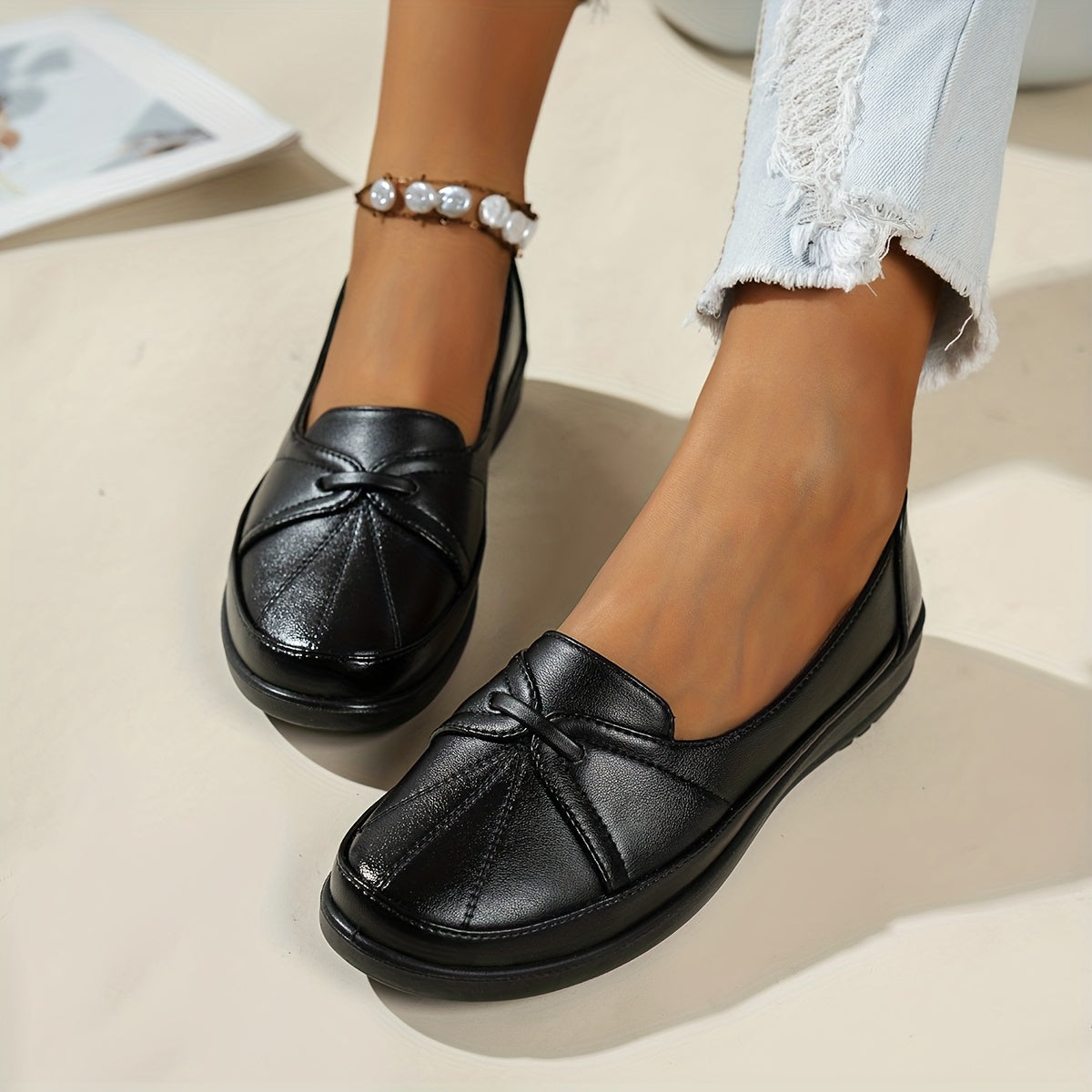 Jocasta Knot Detail Comfort Loafers in Black