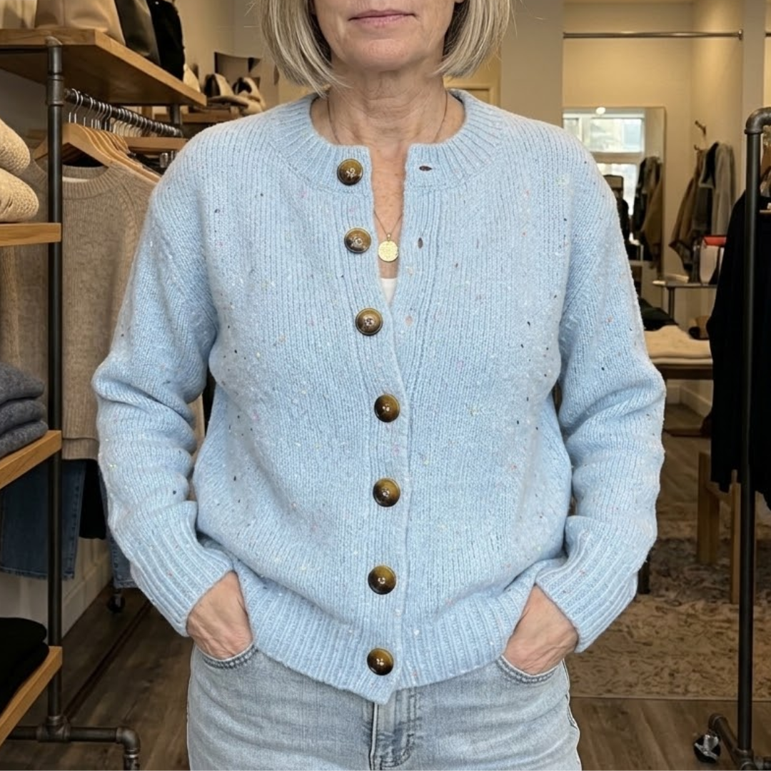 Maelle™ | Speckled Knit Cardigan Powder Blue