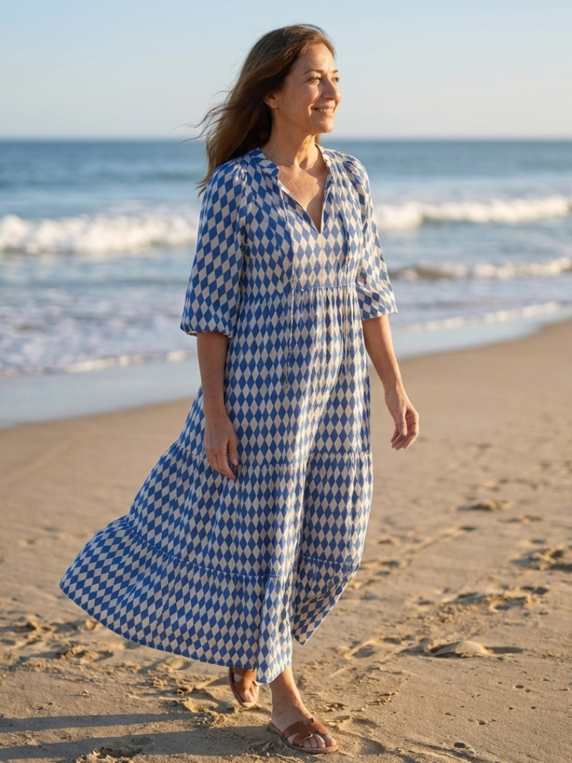 Mallory | Diamond Print Tiered Midi Dress