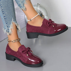 Colleen bow block-heel loafers in Burgundy side view