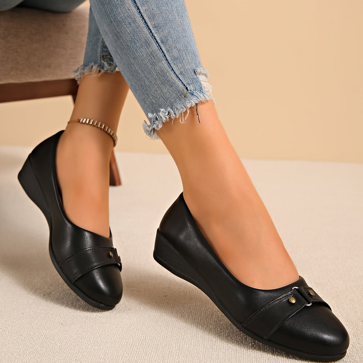 Hestia Buckle Detail Wedge Loafers