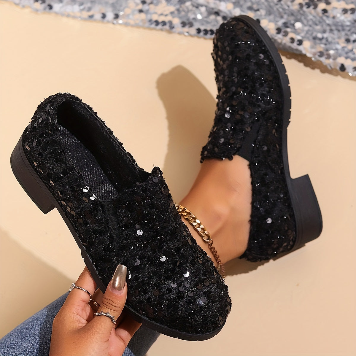 Olwen Sequin Slip-On Loafers