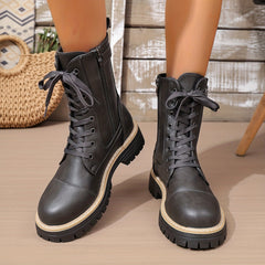 Cassia Lace-Up Side-Zip Combat Boots