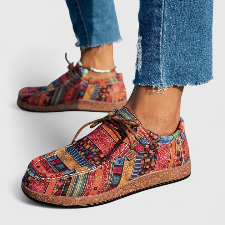 Yvette boho print lace-up moccasins