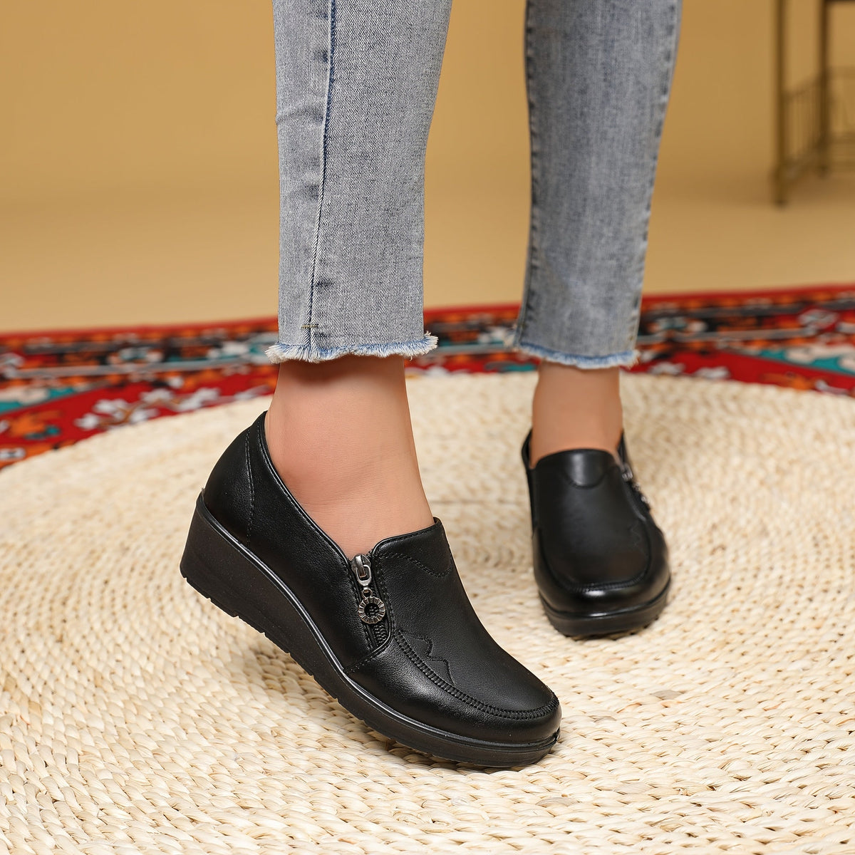 Briar Side-Zip Wedge Loafers in Black