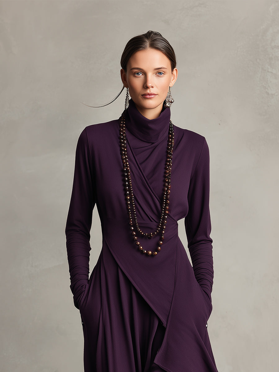 Ebba | Turtleneck Draped Knit Dress with Pockets
