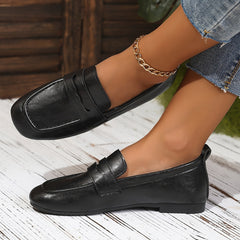 Roslyn Square-Toe Penny Loafers in Black