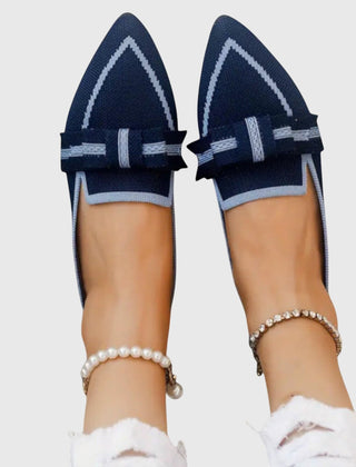Margery pointed bow knit flats in Navy
