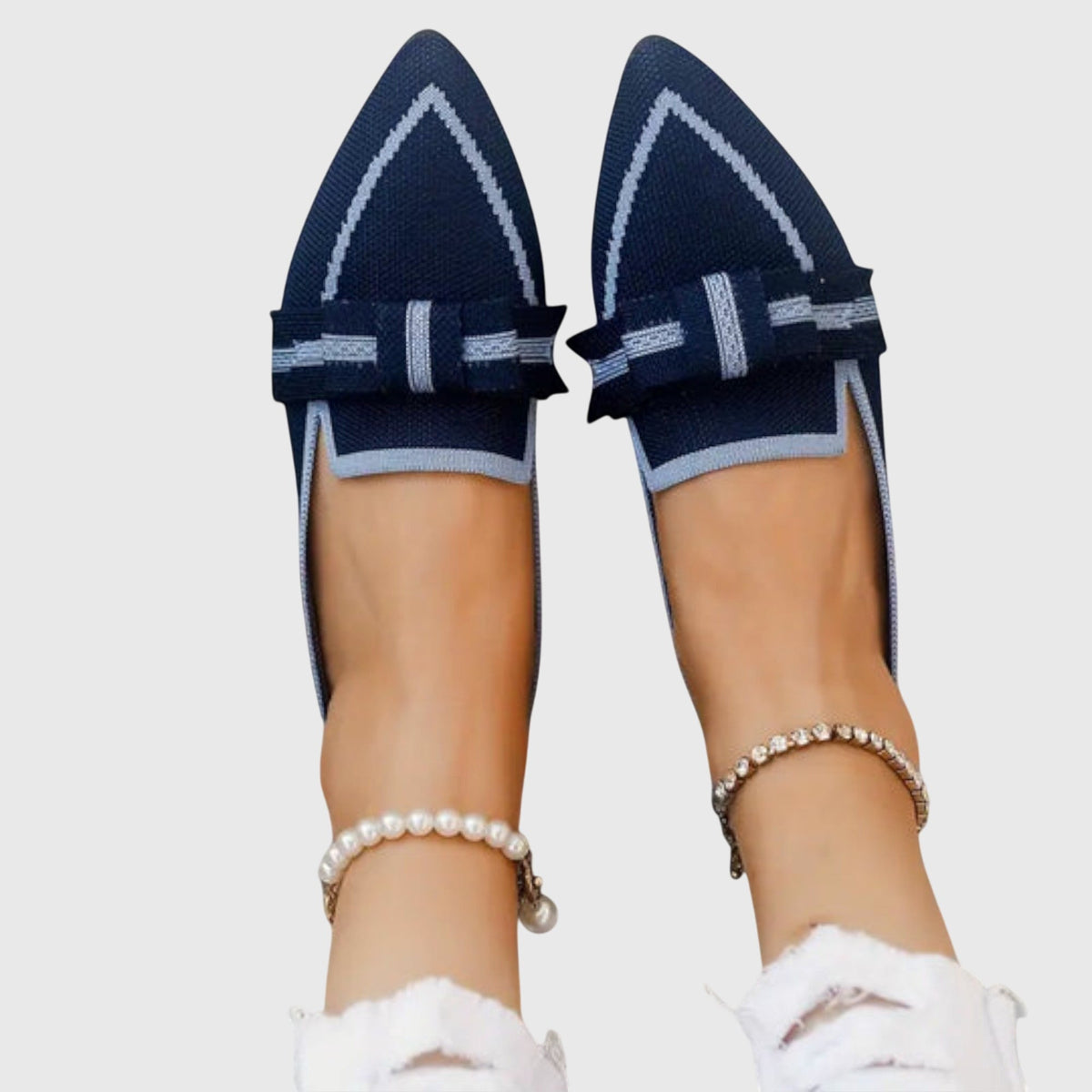 Margery pointed bow knit flats in Navy