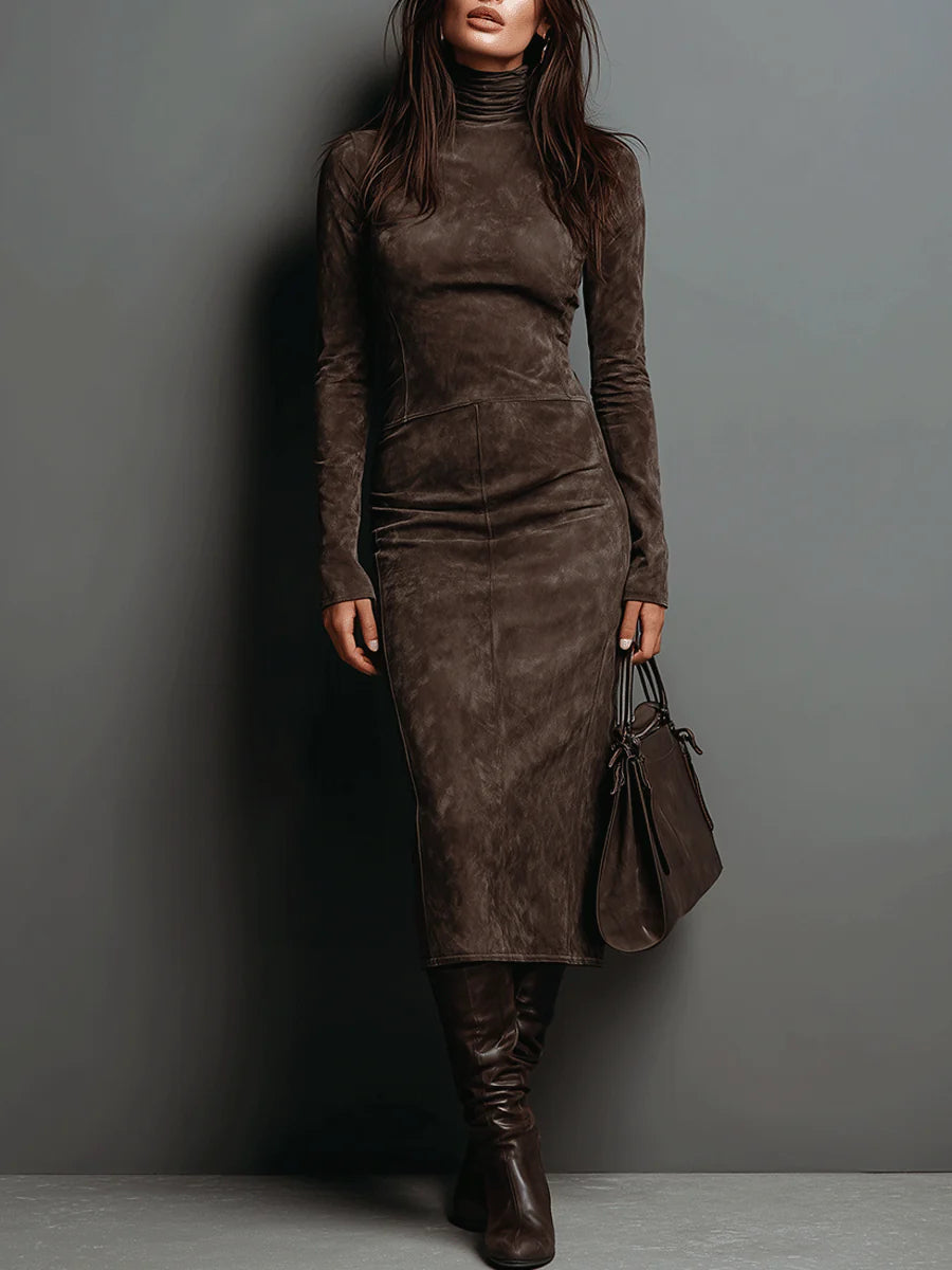Charity | Suede-Look High-Neck Midi Dress