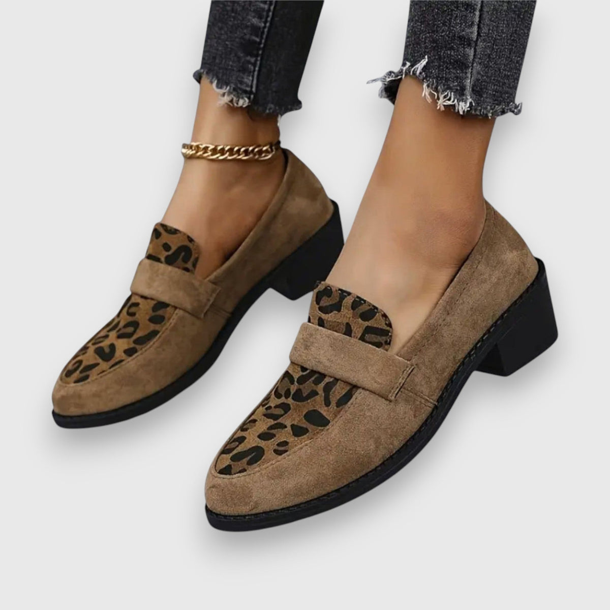 Dahlia leopard panel penny loafers