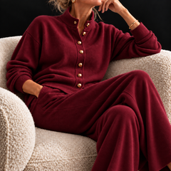 Nedra Cashmere Knit Lounge Set in Burgundy