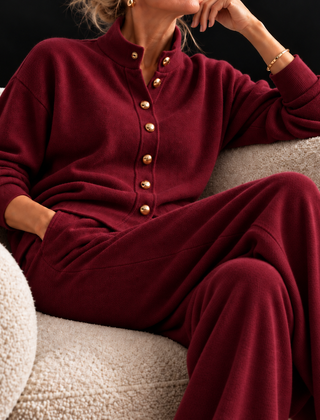 Nedra Cashmere Knit Lounge Set in Burgundy
