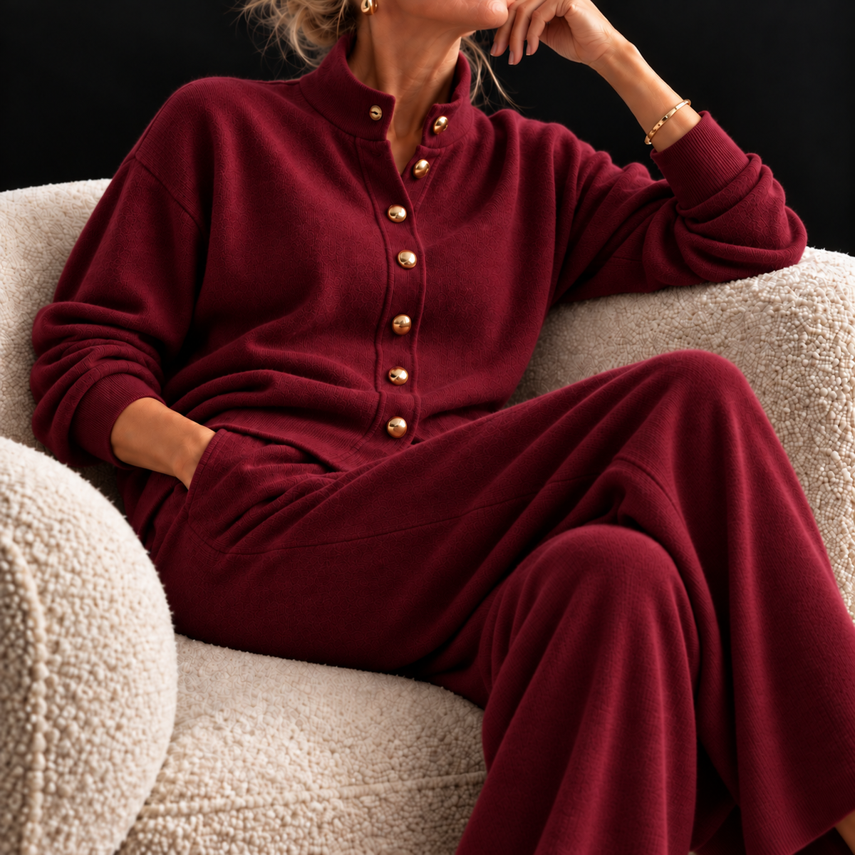 Nedra Cashmere Knit Lounge Set in Burgundy