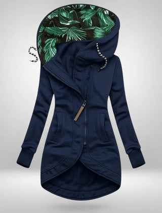 Mirella Long Hooded Quilted Winter Coat in Blue