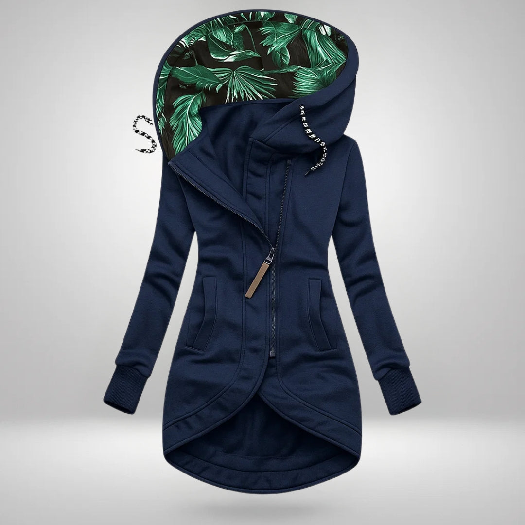 Mirella Long Hooded Quilted Winter Coat in Blue