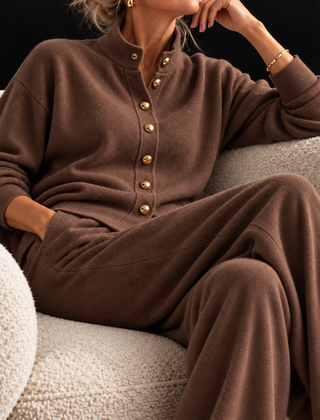 Nedra Cashmere Knit Lounge Set in Brown